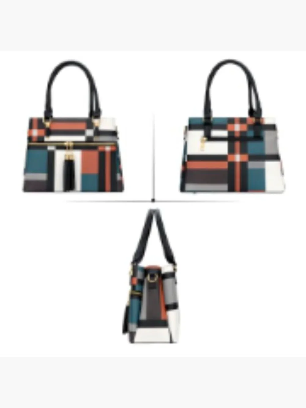 PU Leather Satchel Handbag 3 Compartments Crossbody Top Handle